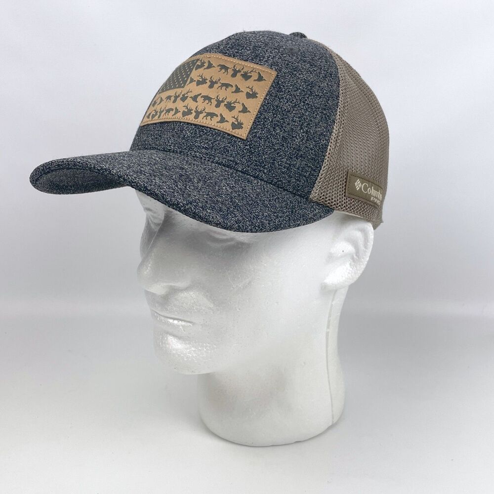 Columbia PHG Game Flag Mesh Ball Cap Hat Grill Heather Flax Flexfit Size L/XL